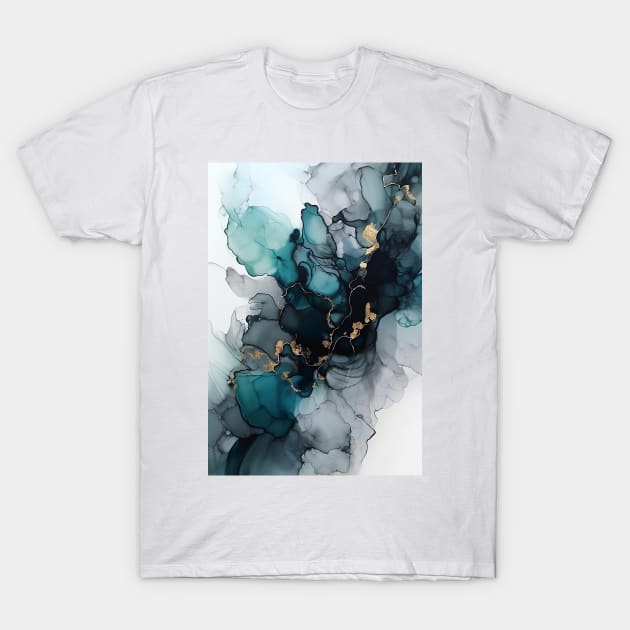 Teal Tidal Wave - Abstract Alcohol Ink Art T-Shirt by inkvestor